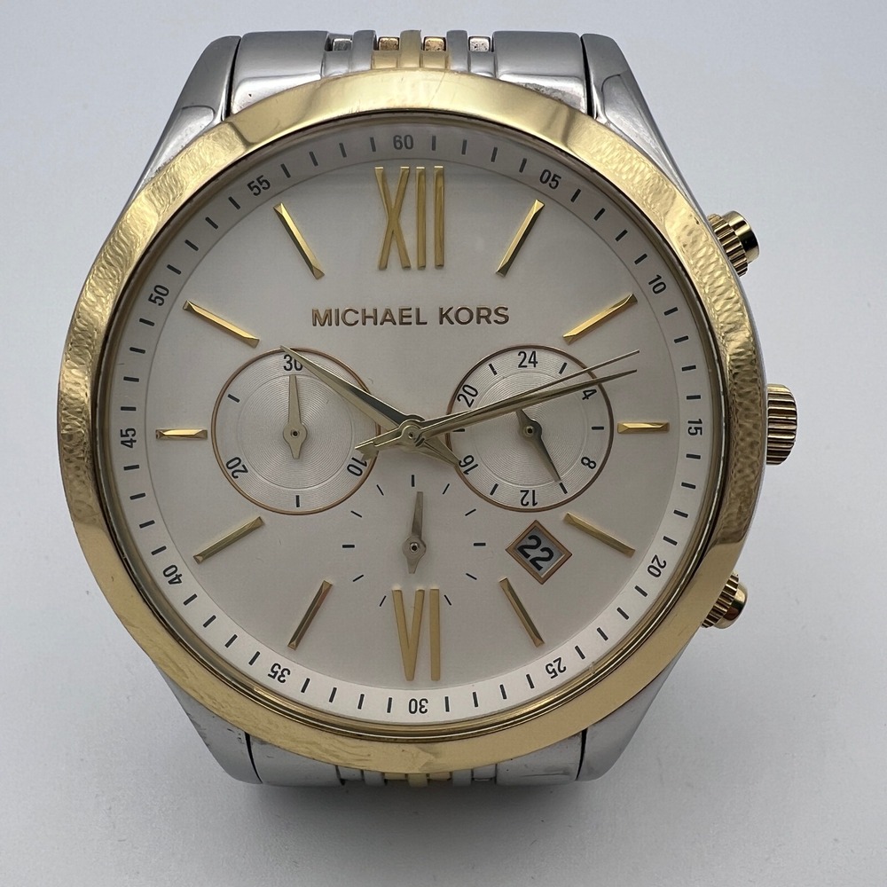 Michael Kors MK-8306 Lexington Two Tone Chronograph Silver Gold Mens Watch